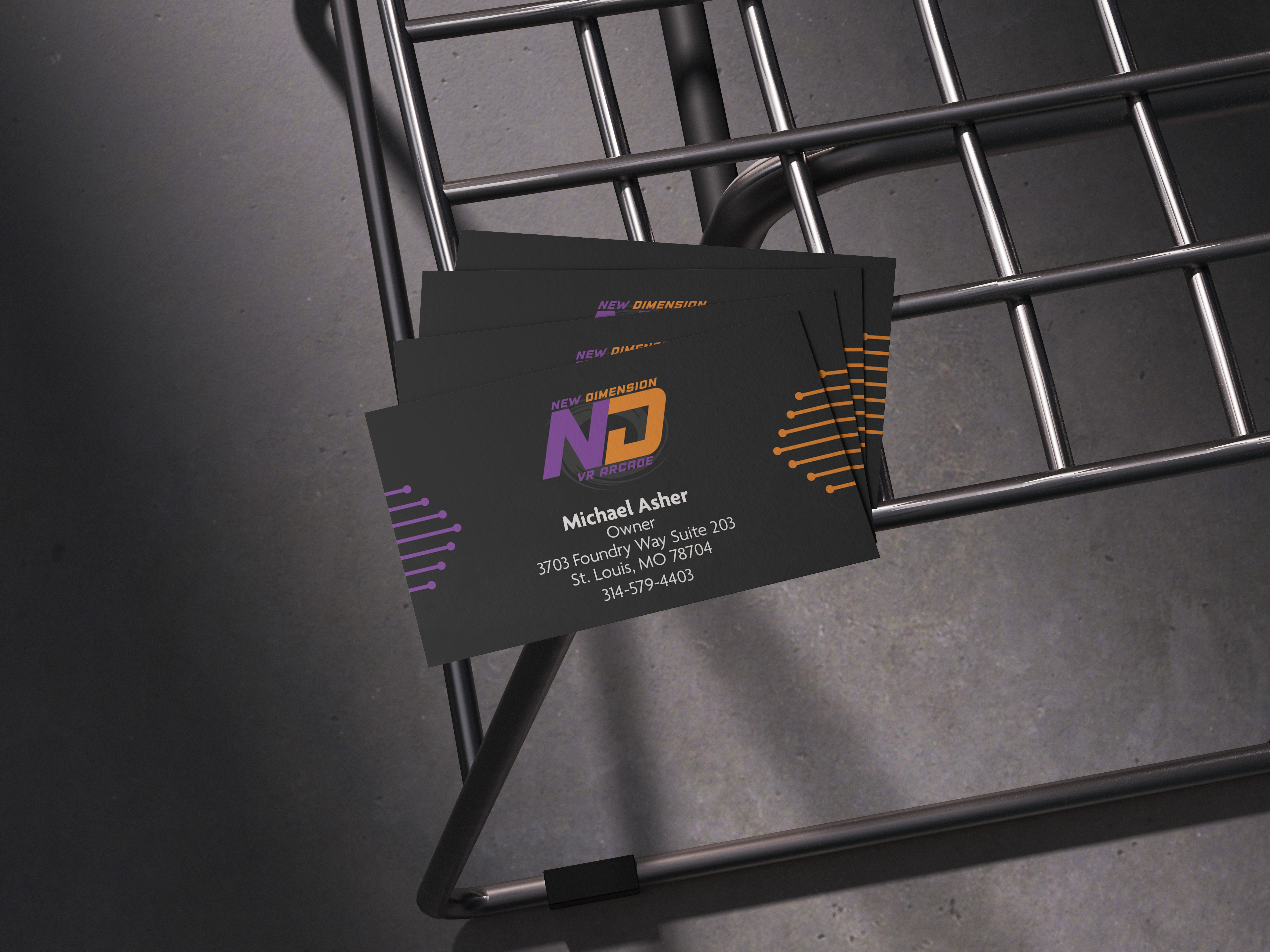 new dimension virtual reality arcade business card design