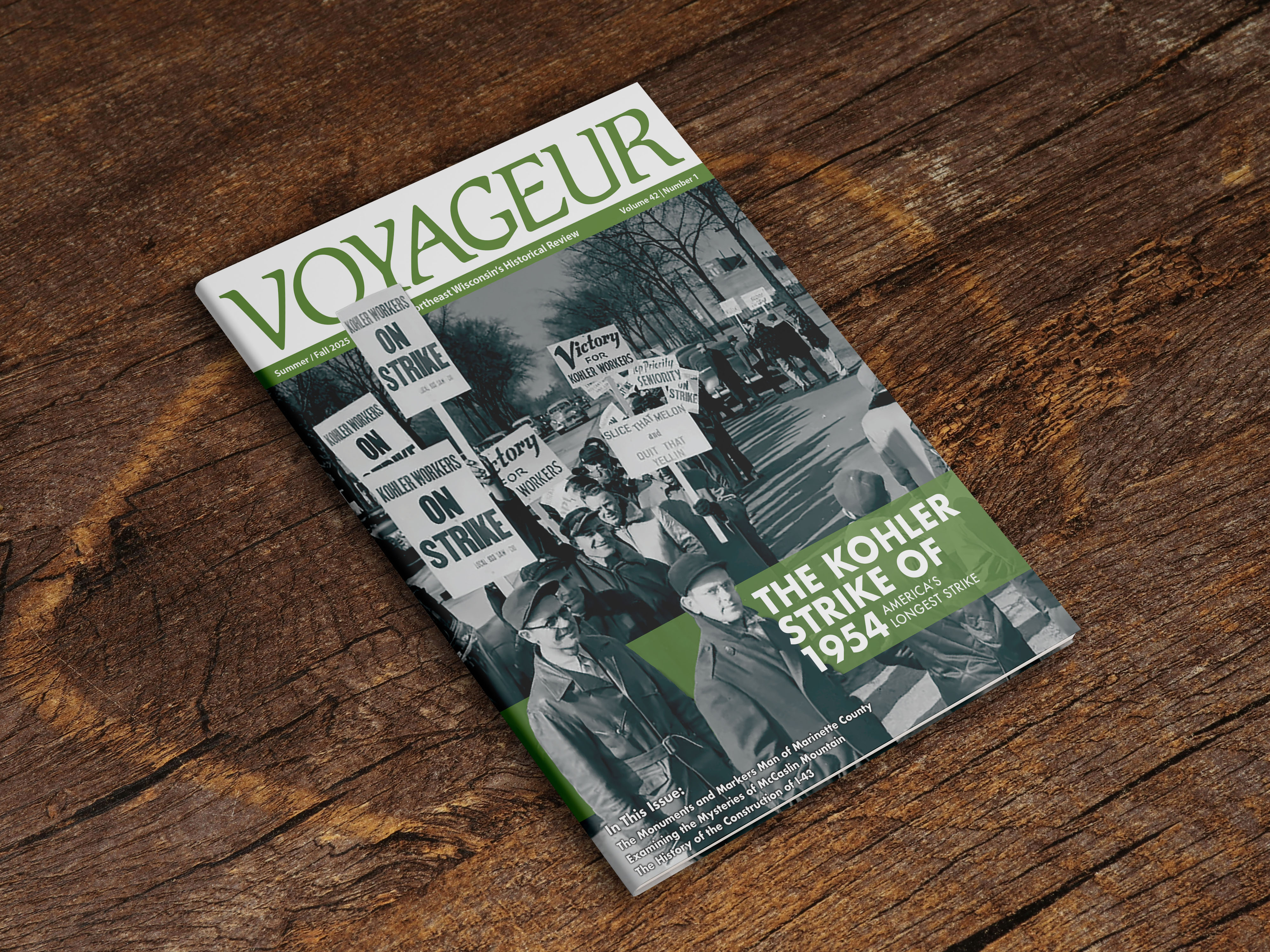 Additional mockup of the cover design for the summer/fall 2025 issue of Voyageur Magazine