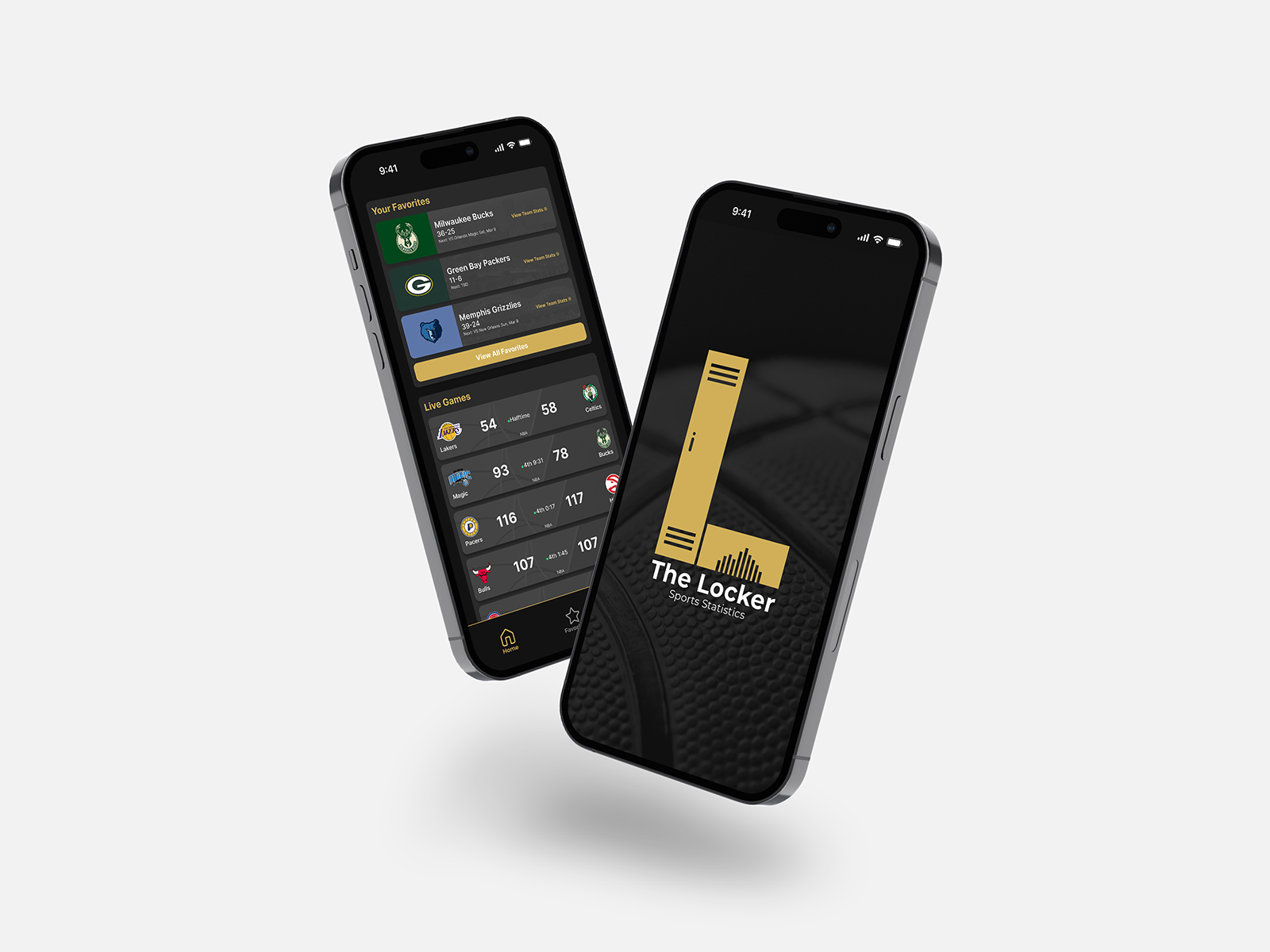 Mockup of the user interface of the Locker Sports stats app design